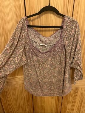 Lucky Brand Women's Floral Smocked Peasant Top in Mauve Pink